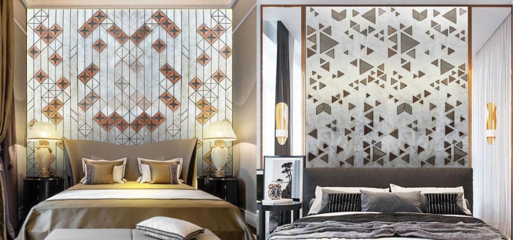 Sleek gunmetal decorative panel with geometric patterns, ideal for creating a modern and industrial look.