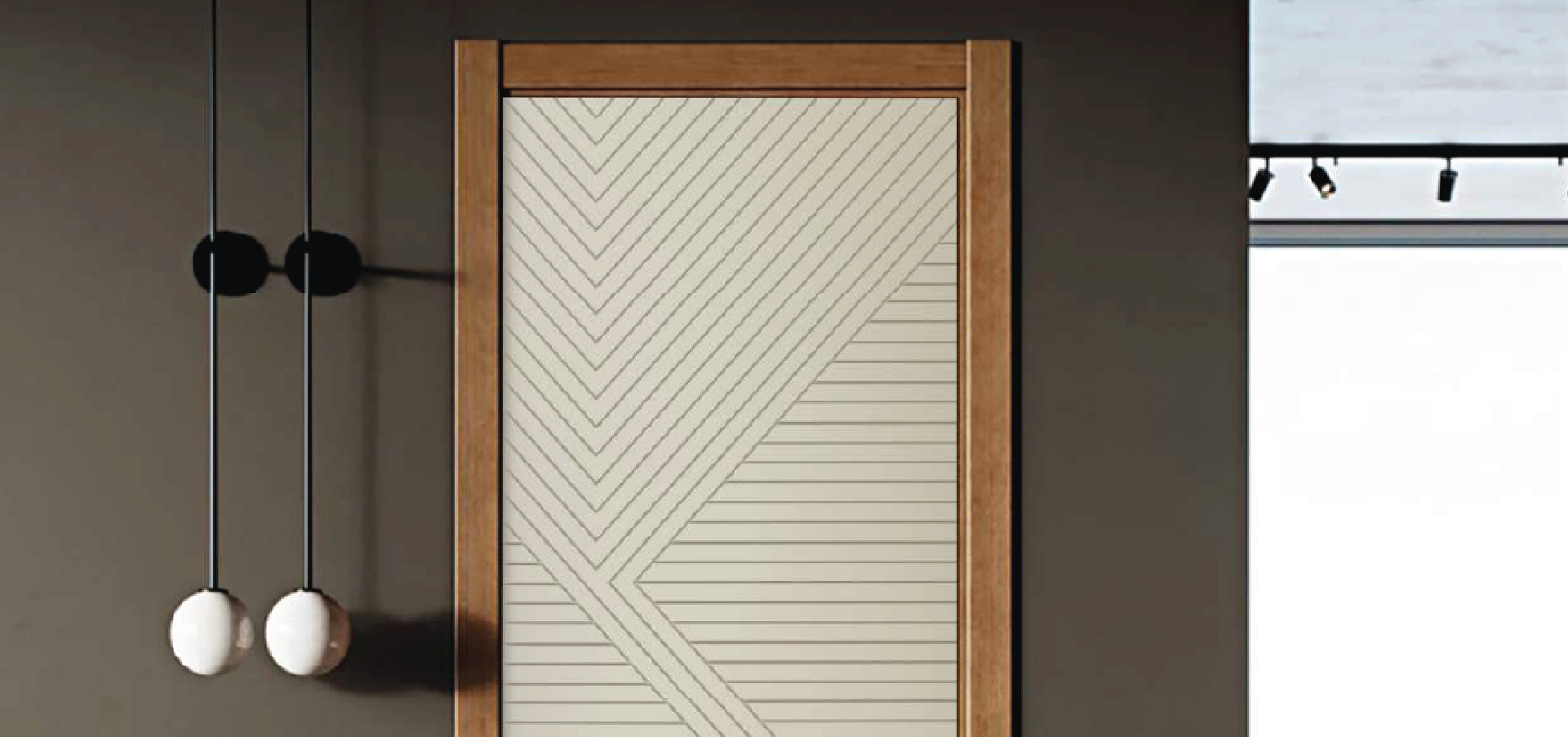Cream-colored handcrafted door with a geometric pattern