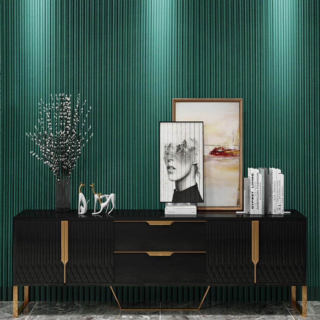 Dark green fluted MDF & HDF panel enhancing a modern interior design