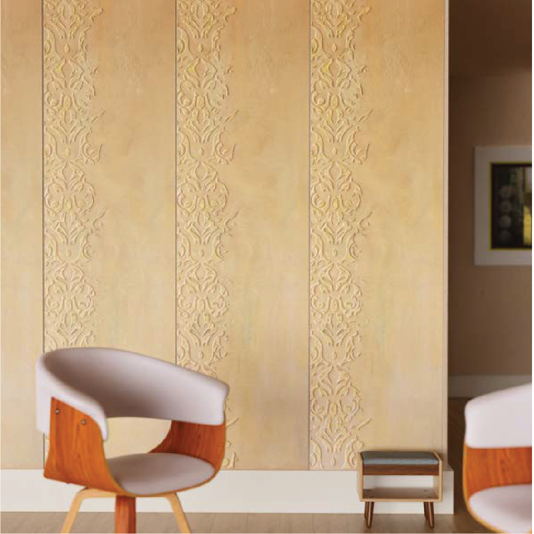 Elegant flower pattern artistic panel in soft golden tones, enhancing a modern interior space.