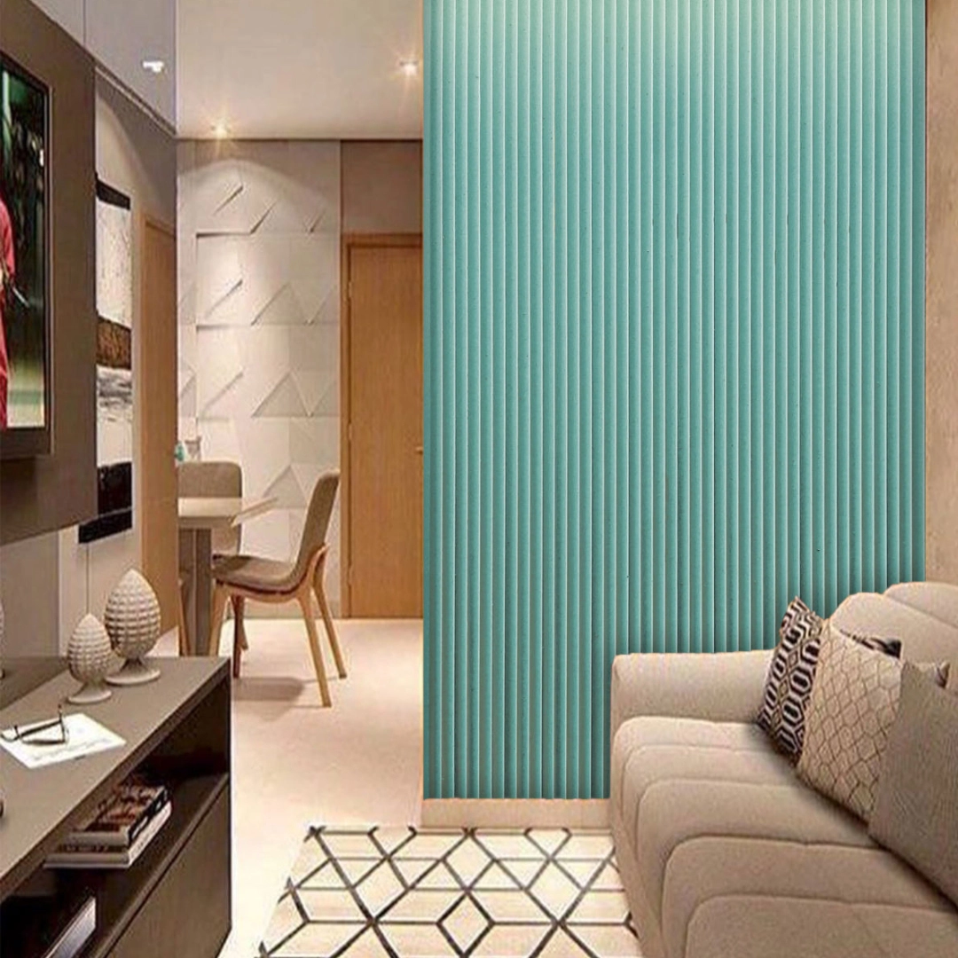 Fluted MDF & HDF panel in green color used in a modern living room interior