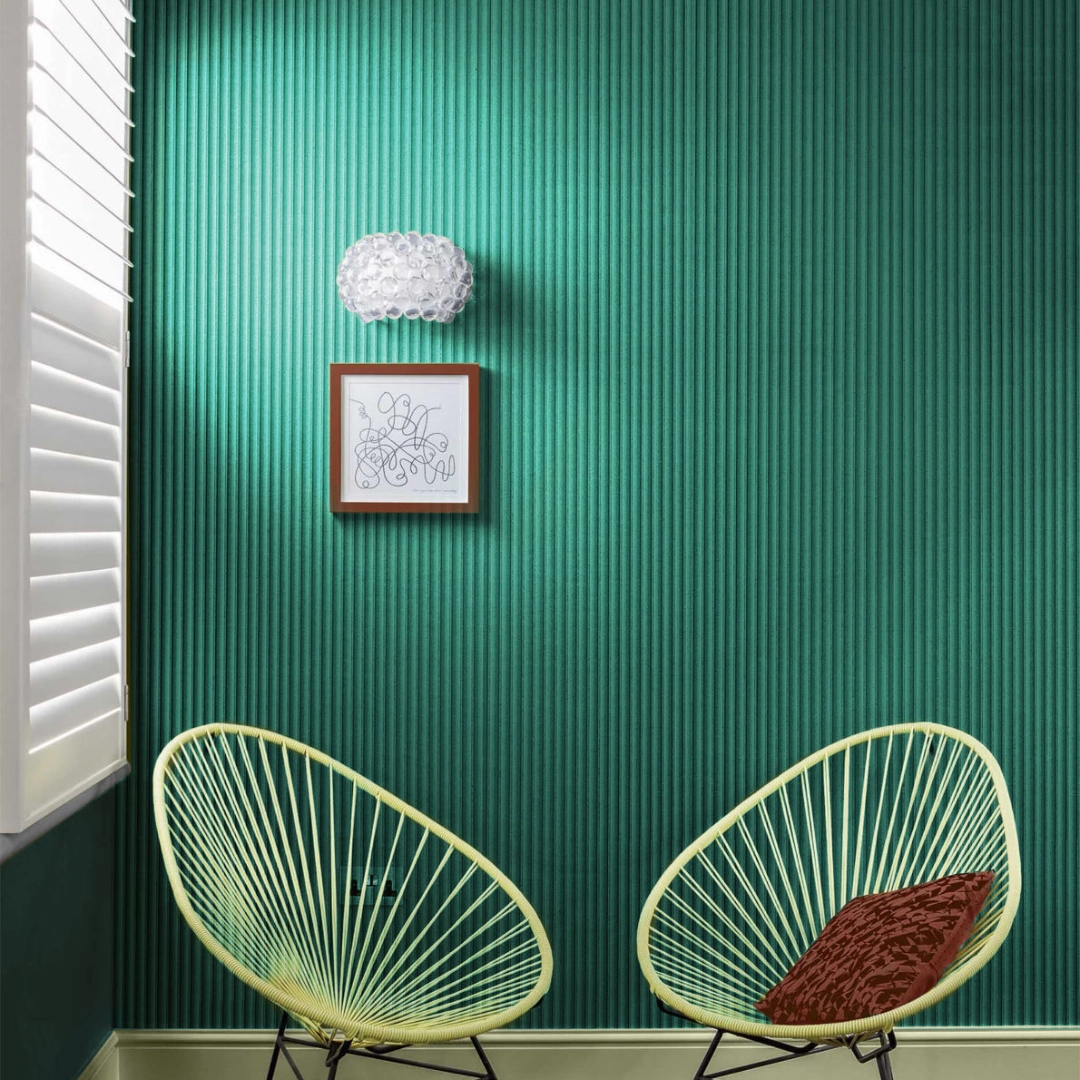 Green fluted MDF & HDF panel adding a vibrant touch to interior design