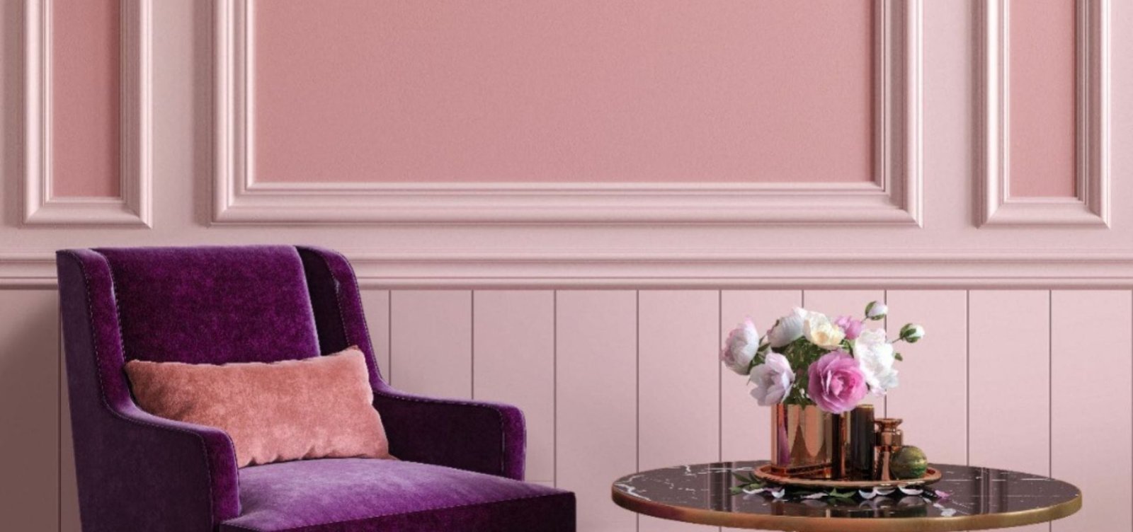 Pink WPC wall moulding adding a touch of elegance and charm to a sophisticated interior design.