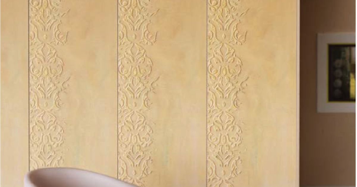 Elegant flower pattern artistic panel in soft golden tones, enhancing a modern interior space.