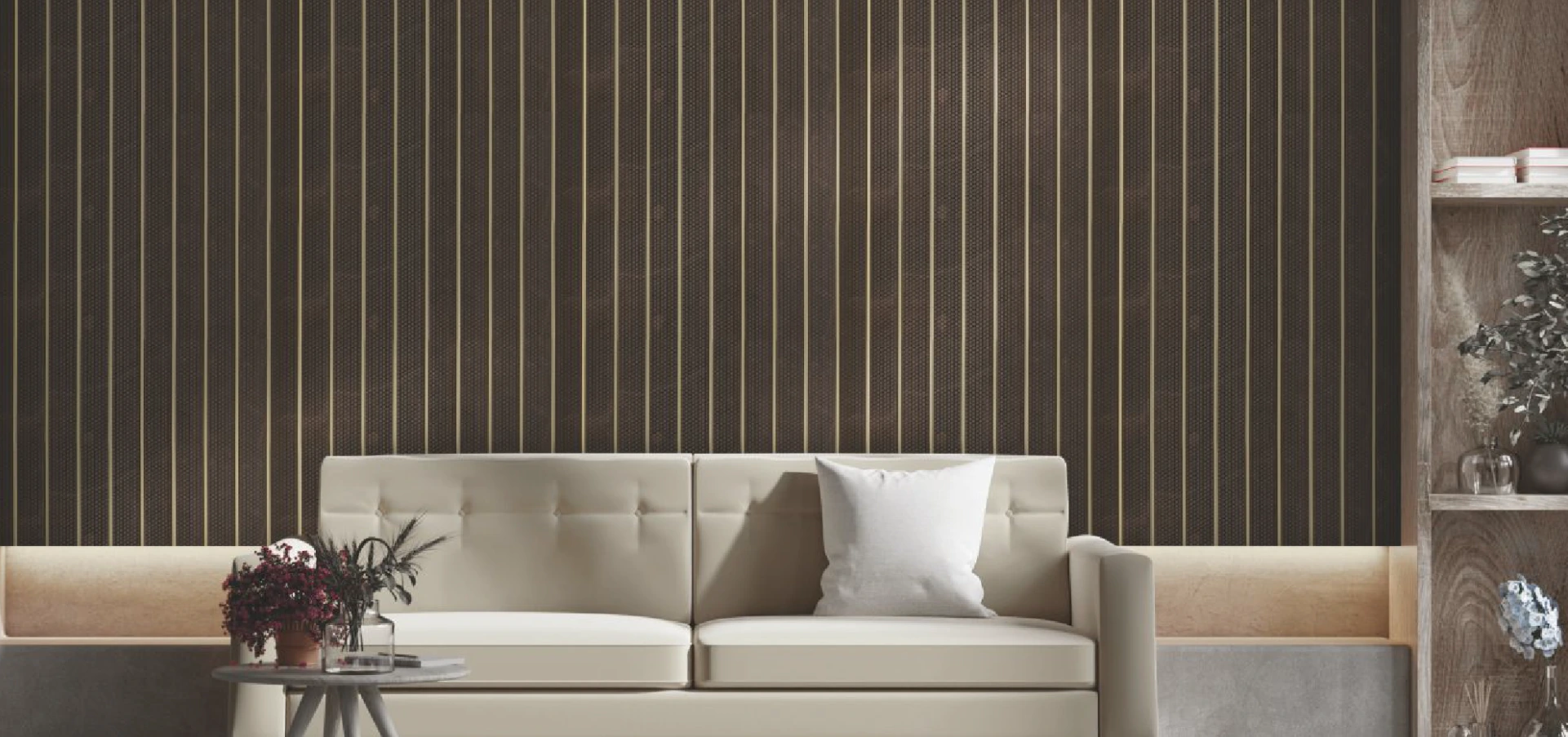 Dark brown louvers featuring a refined vertical grain, perfect for adding warmth and elegance to bedroom interiors.