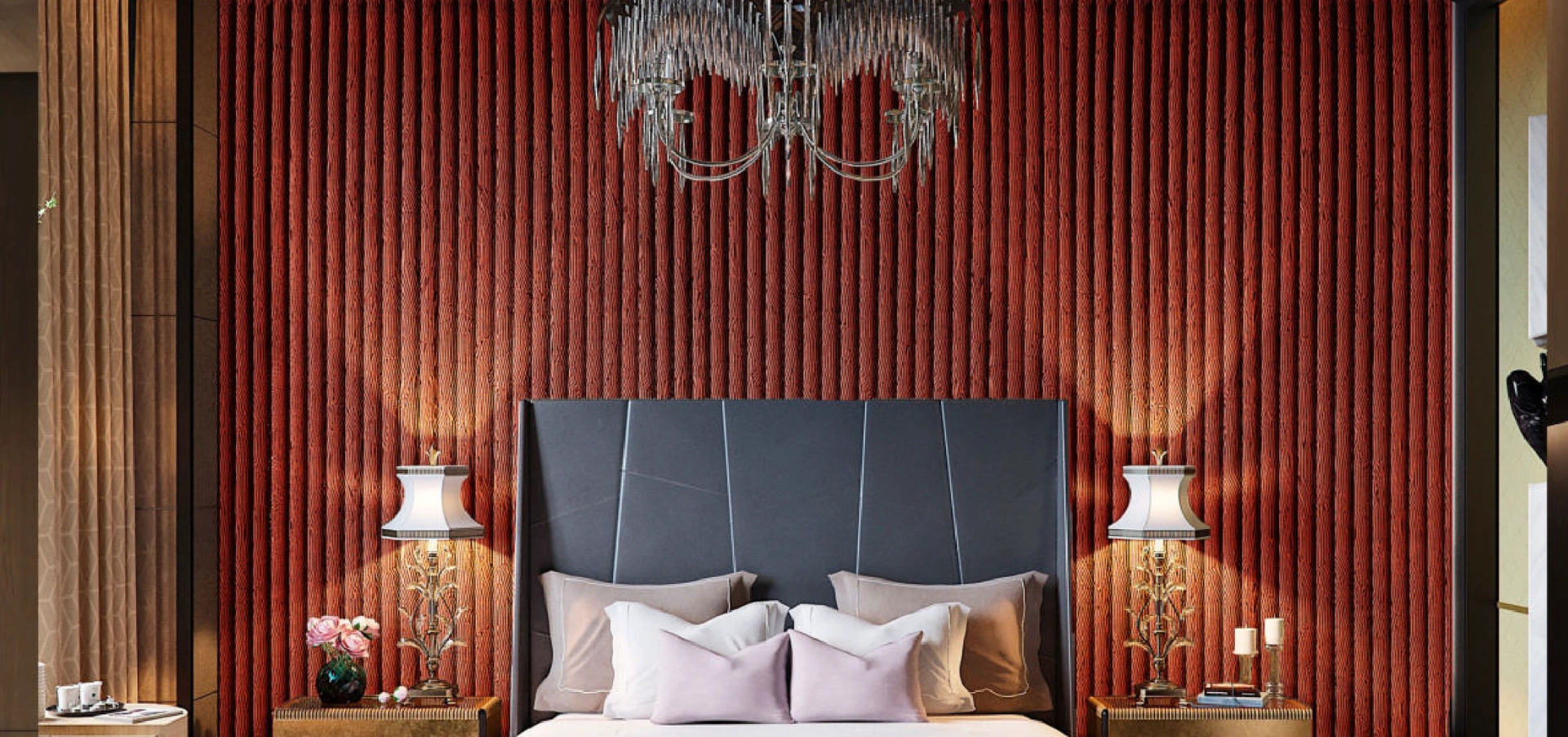 Dark green fluted MDF & HDF panel enhancing a modern interior design